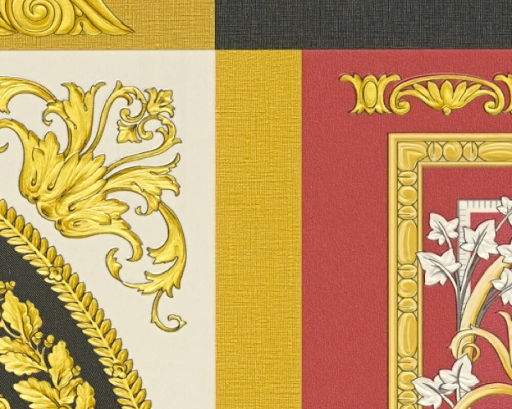 Baroque Squares Textured Wallpaper in Red/Gold from the Versace V Collection
