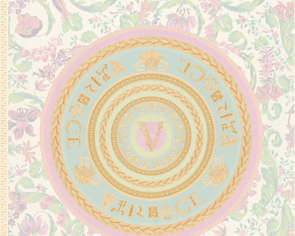 Baroque Circle Textured Wallpaper in Cream/Multi by Versace Home