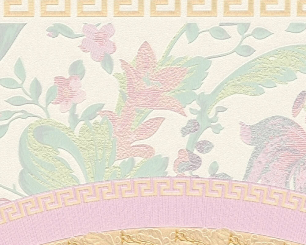 Baroque Circle Textured Wallpaper in Cream/Multi from the Versace V Collection