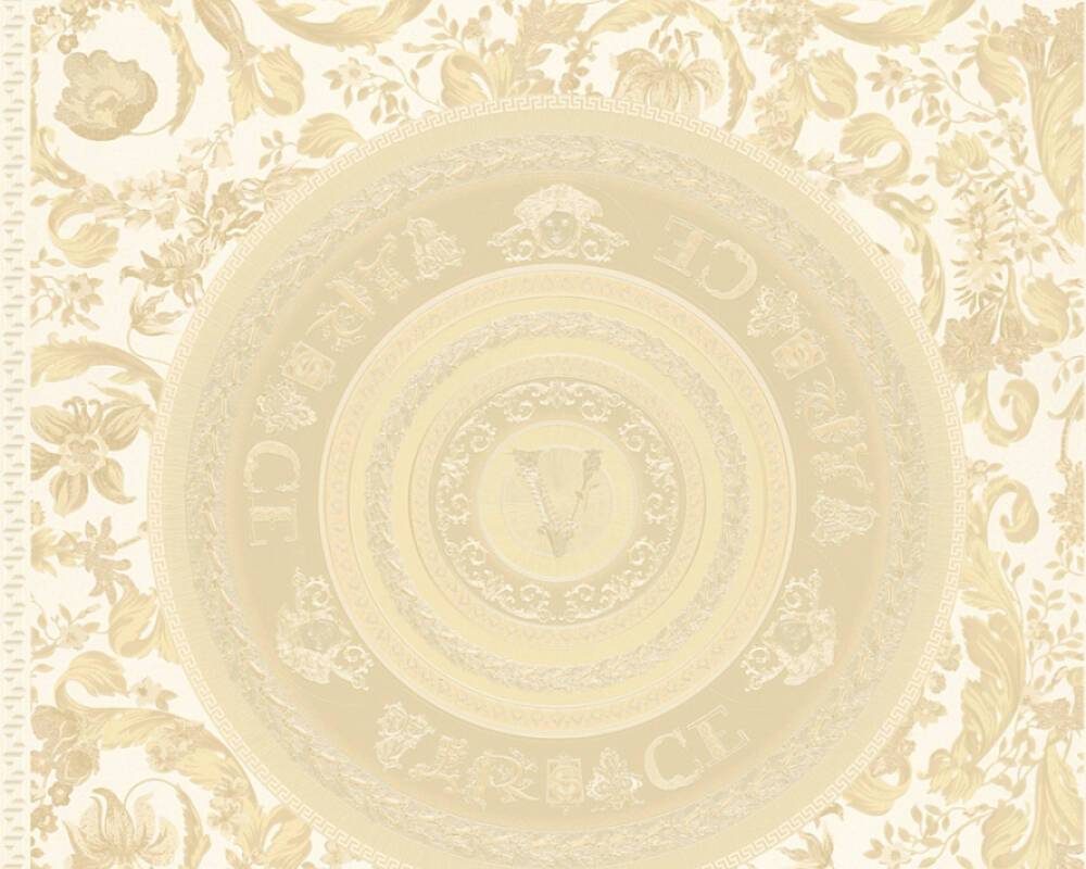 Baroque Circle Textured Wallpaper in Cream/Gold by Versace Home