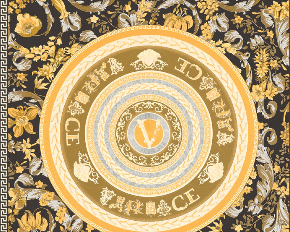 Baroque Circle Textured Wallpaper in Black/Silver by Versace Home
