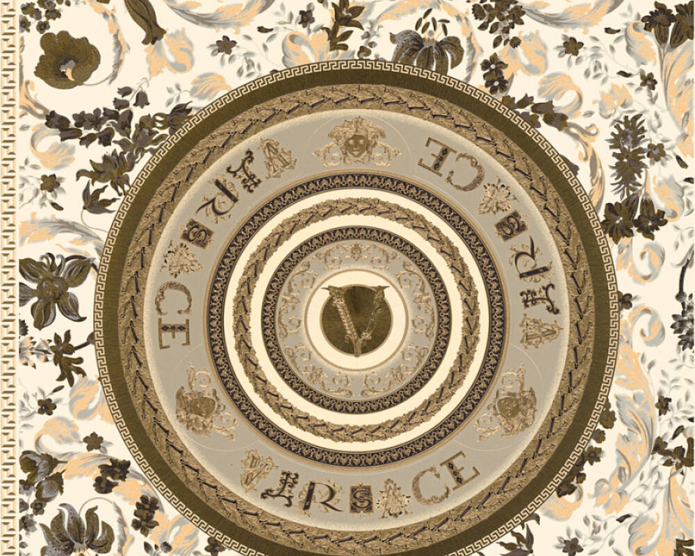 Baroque Circle Textured Wallpaper in Black/Cream by Versace Home