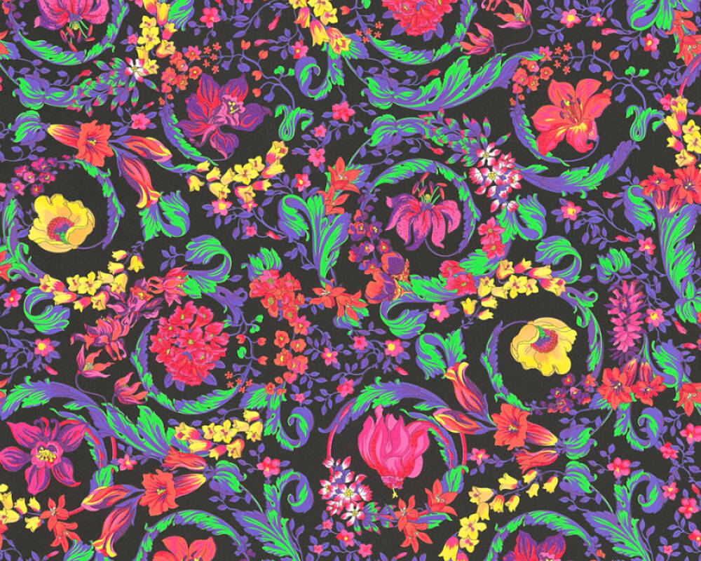 Baroque Damask Textured Wallpaper in Black/Multi by Versace Home