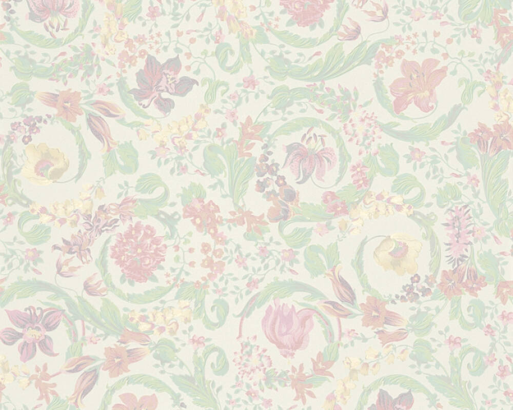 Baroque Damask Textured Wallpaper in Cream/Multi by Versace Home