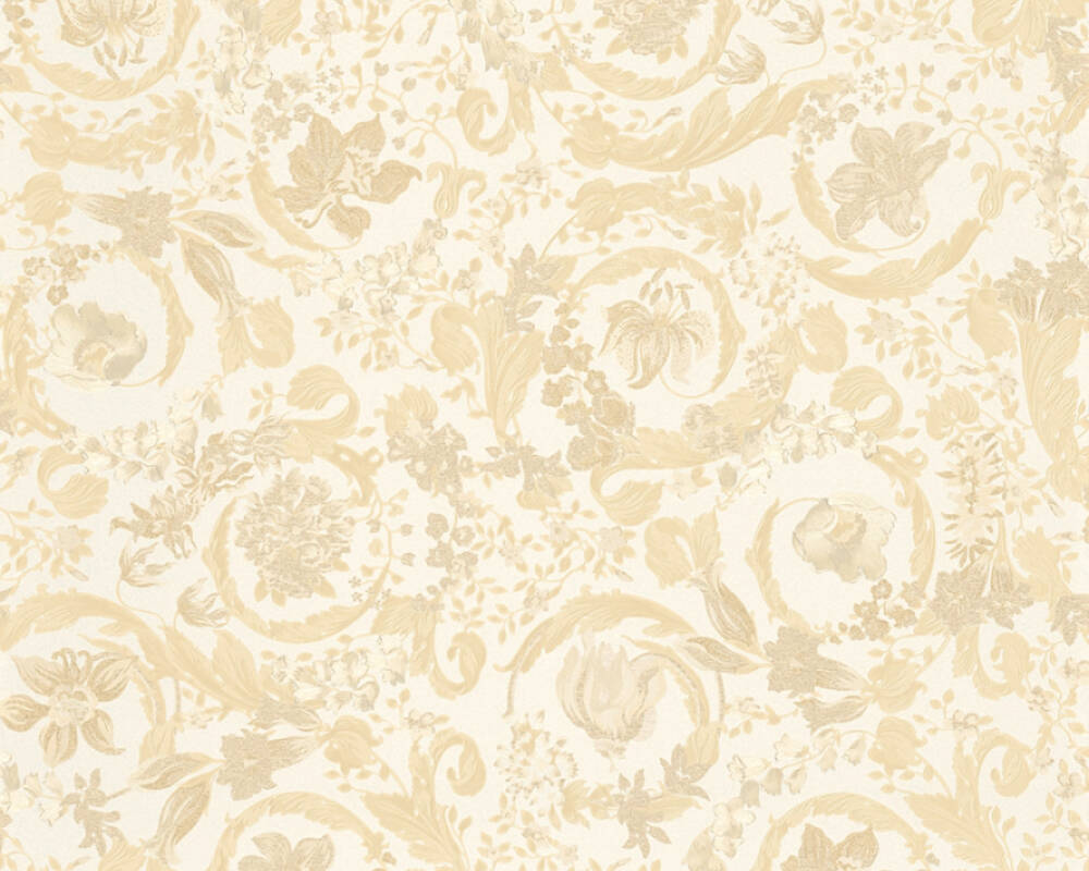 Baroque Damask Textured Wallpaper in Cream/Gold by Versace Home