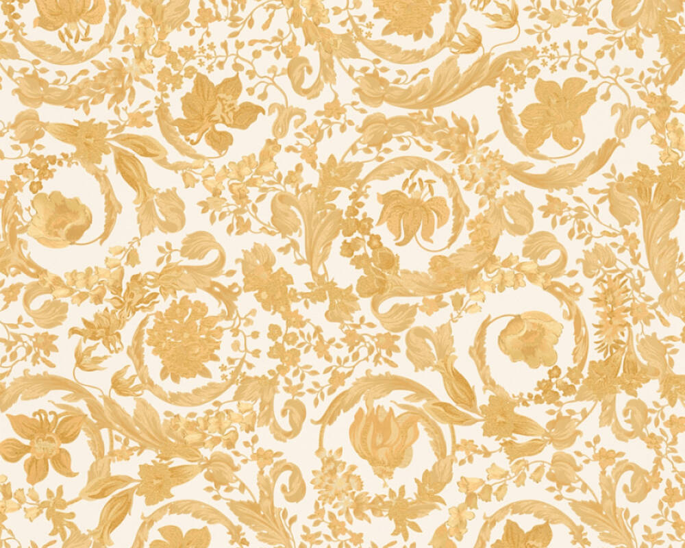 Baroque Damask Textured Wallpaper in Cream/Orange by Versace Home