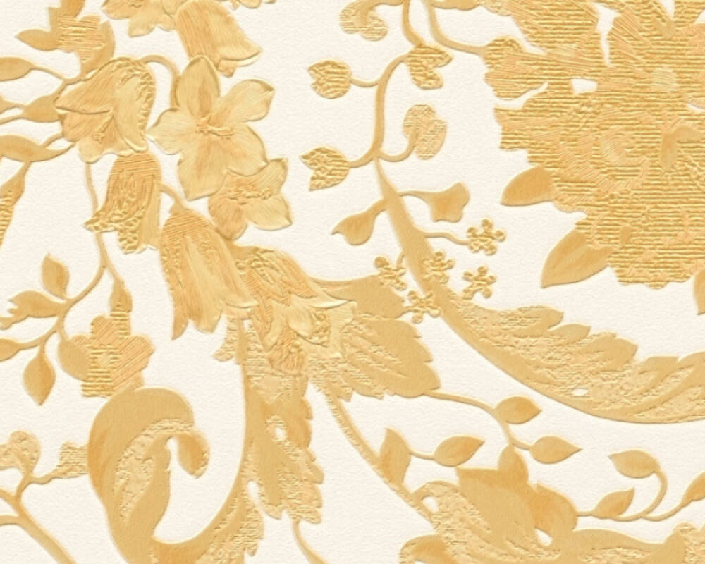 Baroque Damask Textured Wallpaper in Cream/Orange from the Versace V Collection