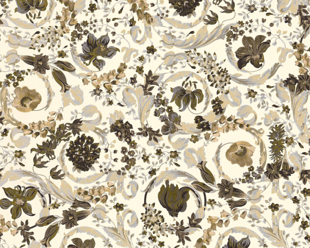 Baroque Damask Textured Wallpaper in Cream/Black by Versace Home