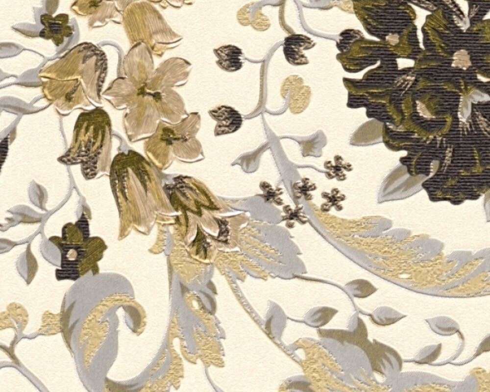 Baroque Damask Textured Wallpaper in Cream/Black from the Versace V Collection