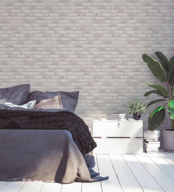 Brick Stone Wallpaper in Cream/White