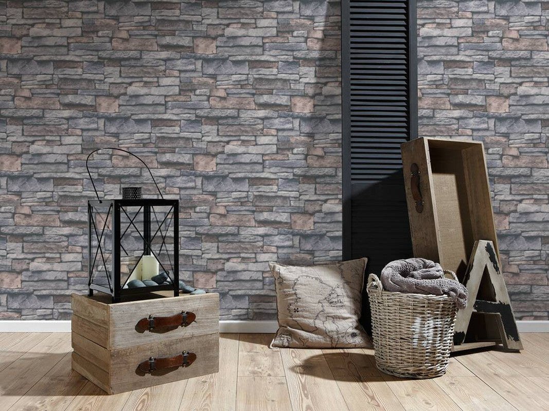 Stone Deco Wallpaper in Taupe/Cream