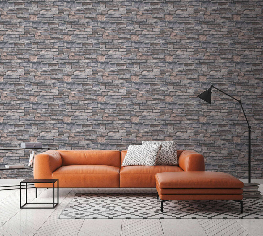 Stone Deco Wallpaper in Taupe/Cream