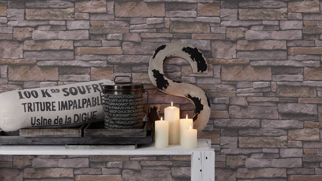 Stone Deco Wallpaper in Beige/Brown