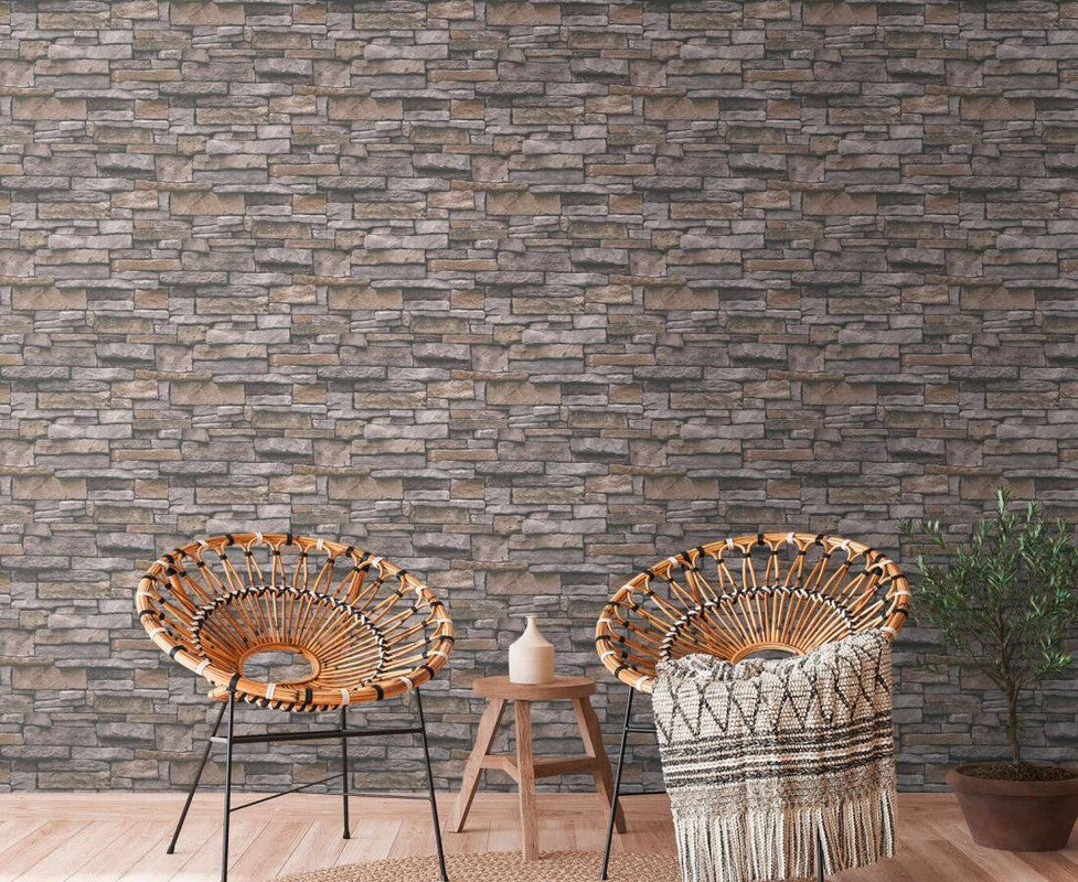 Stone Deco Wallpaper in Beige/Brown