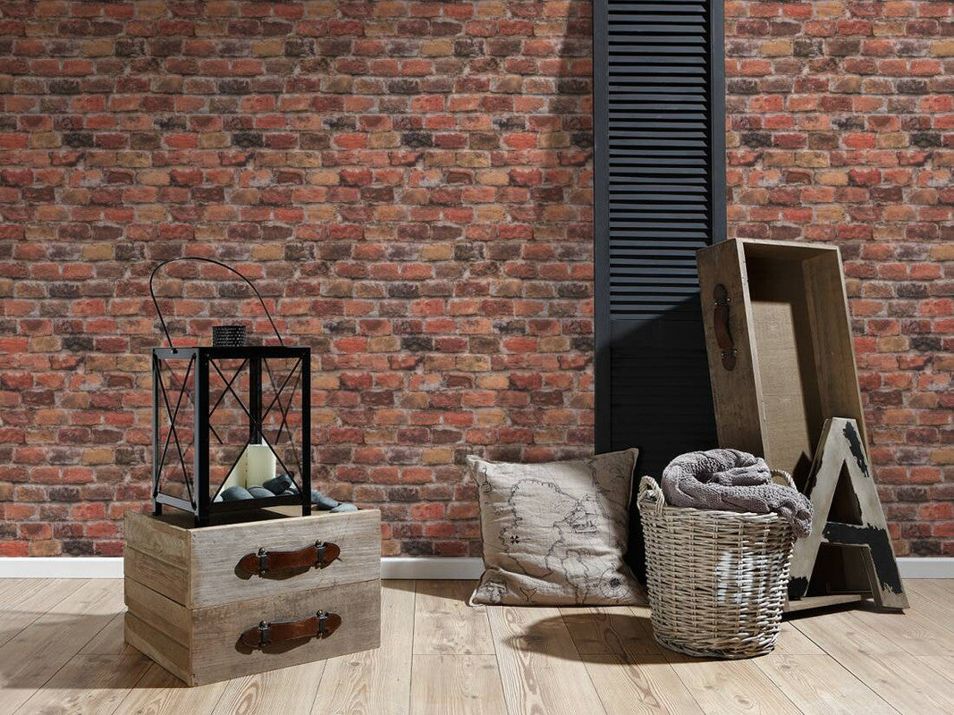 Brick Deco Wallpaper in Red/Brown/Orange