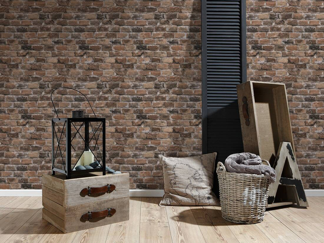 Brick Deco Wallpaper in Brown/Grey