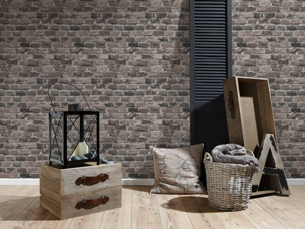 Brick Deco Wallpaper in Grey/Brown