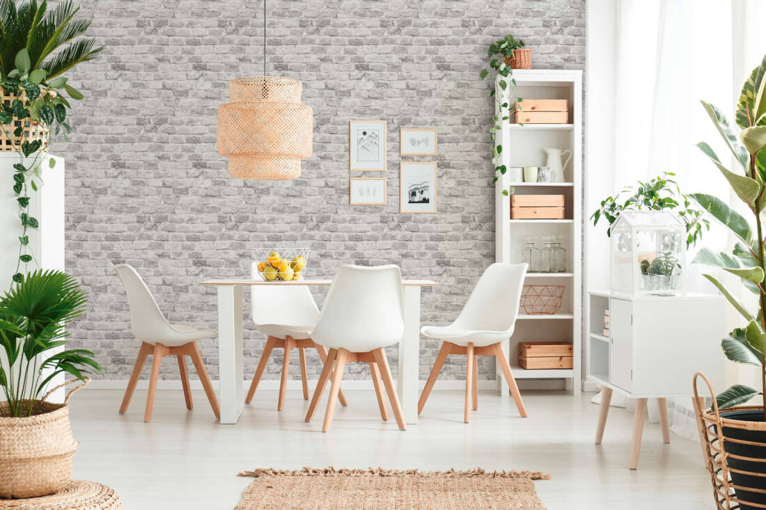 Brick Deco Wallpaper in Grey/White