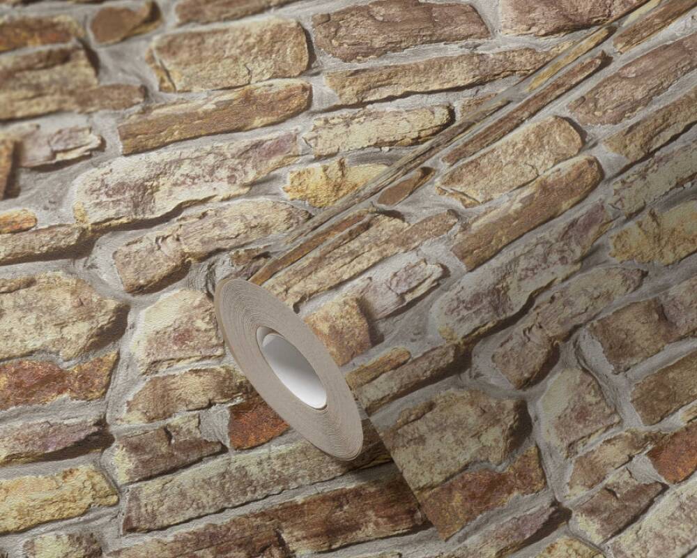 Stone Brick Deco Wallpaper in Beige/Brown