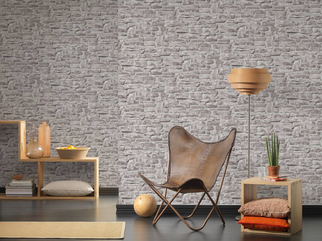 Stone Brick Deco Wallpaper in Grey