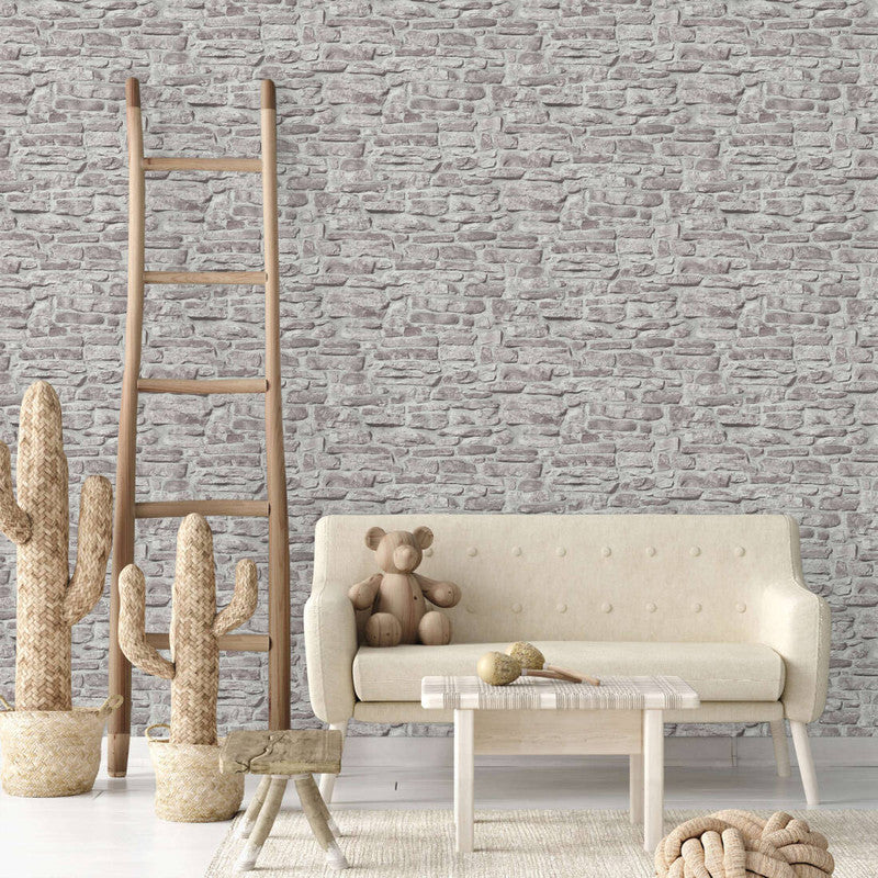 Stone Brick Deco Wallpaper in Grey