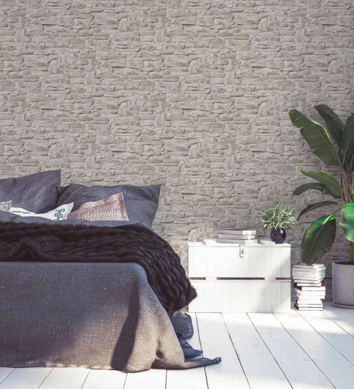 Stone Brick Deco Wallpaper in Beige