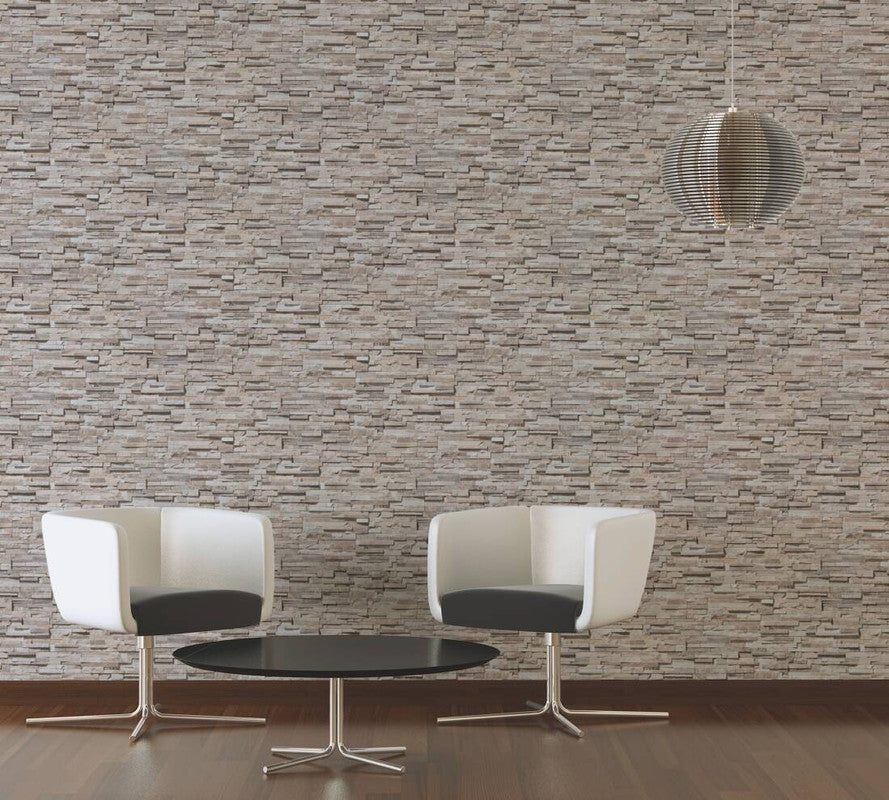 Flat Stone Wallpaper in Beige/Cream
