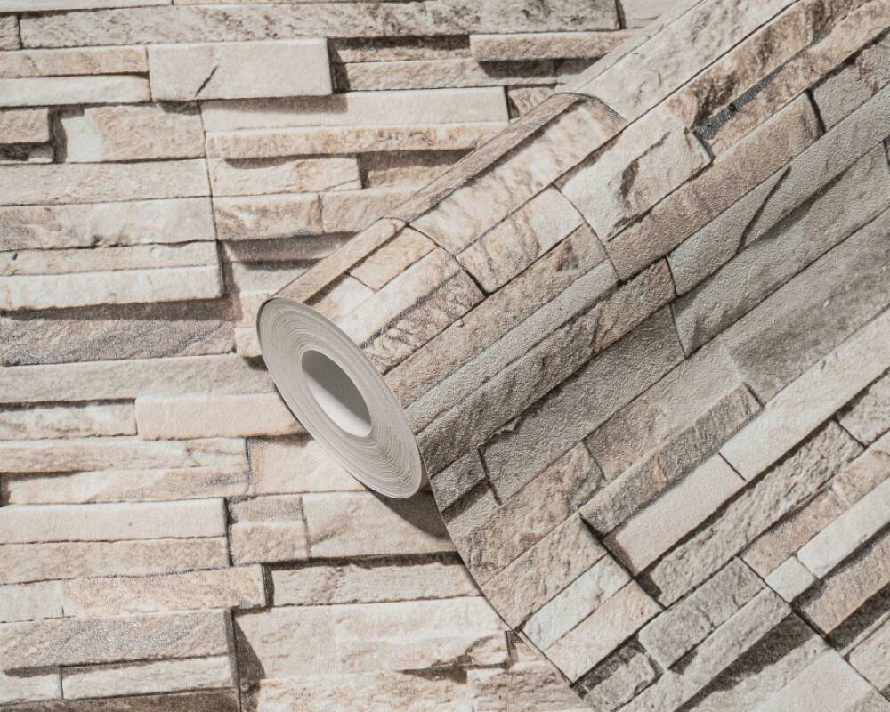 Flat Stone Wallpaper in Beige/Cream