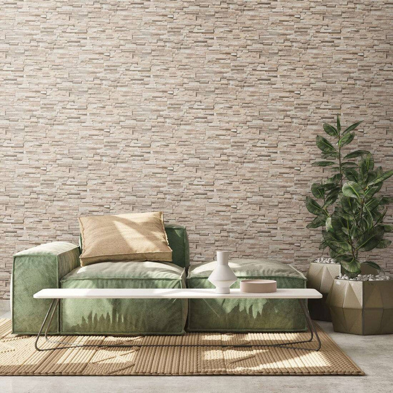 Flat Stone Wallpaper in Beige/Cream