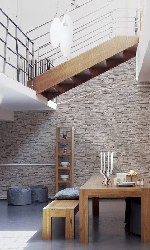 Flat Stone Wallpaper in Grey/Cream