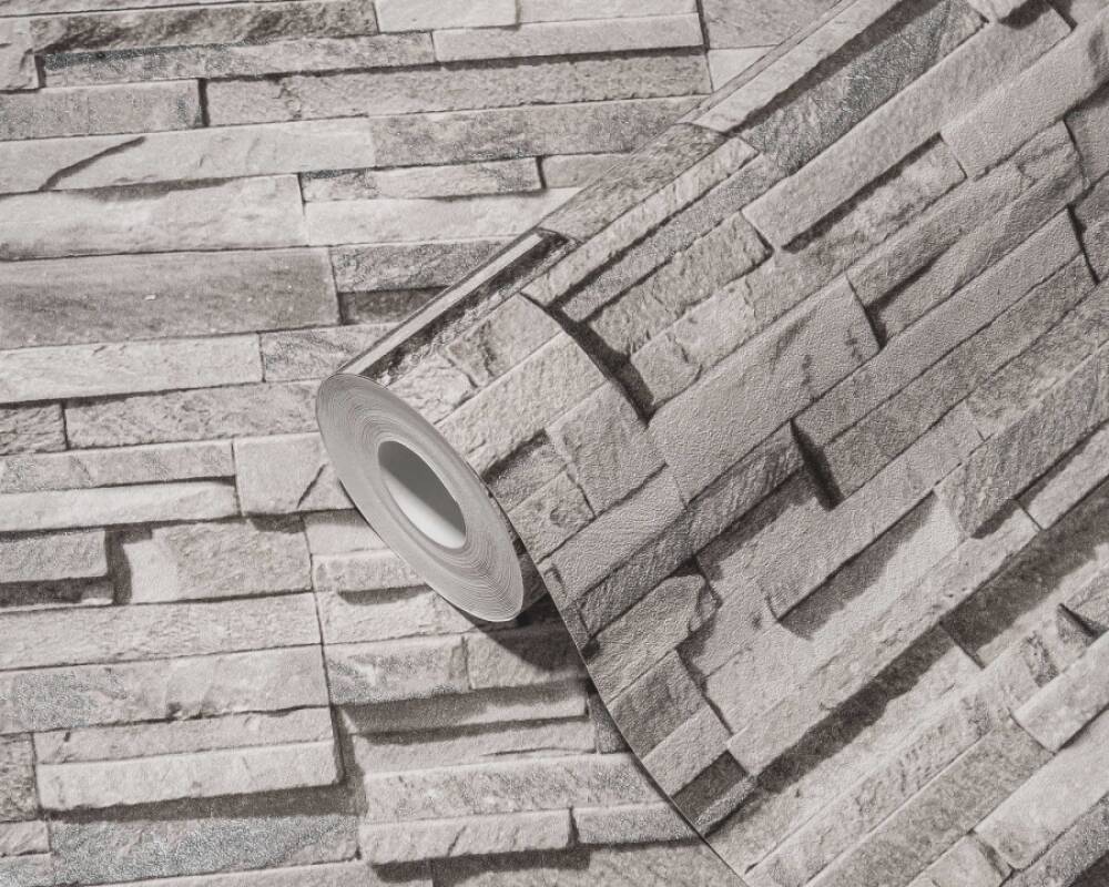 Flat Stone Wallpaper in Grey/Cream