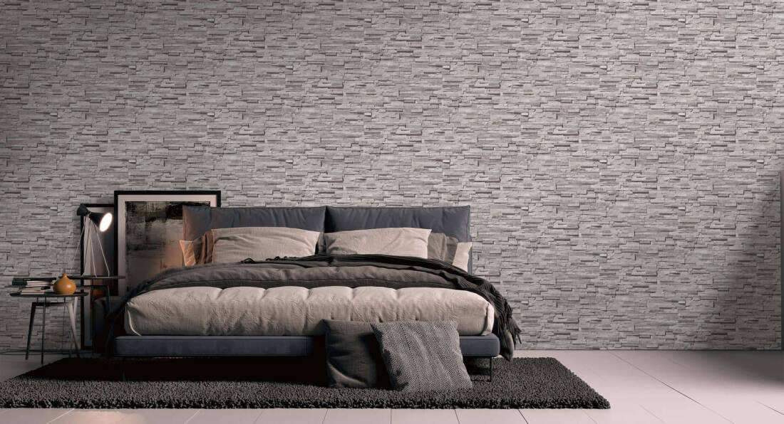 Flat Stone Wallpaper in Grey/Cream