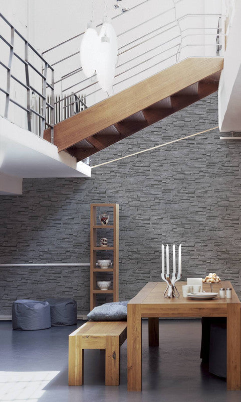 Flat Stone Wallpaper in Grey/Black