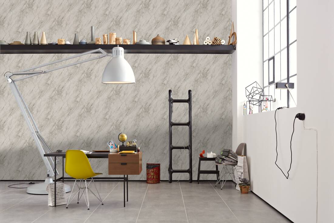 Deco Stone Wallpaper in Grey/Metallic