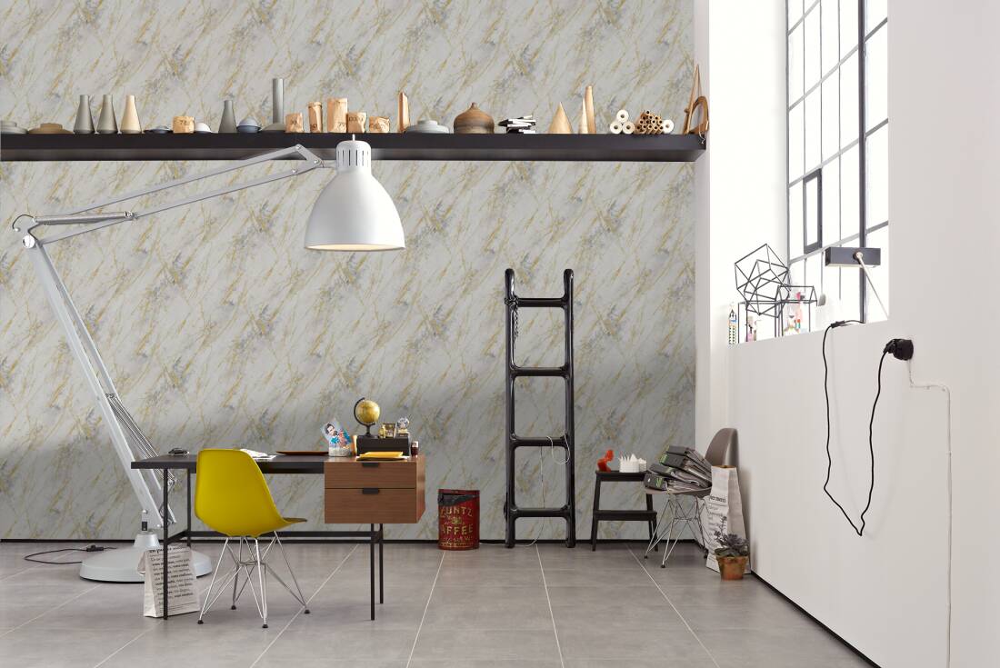 Deco Stone Wallpaper in Gold/Grey