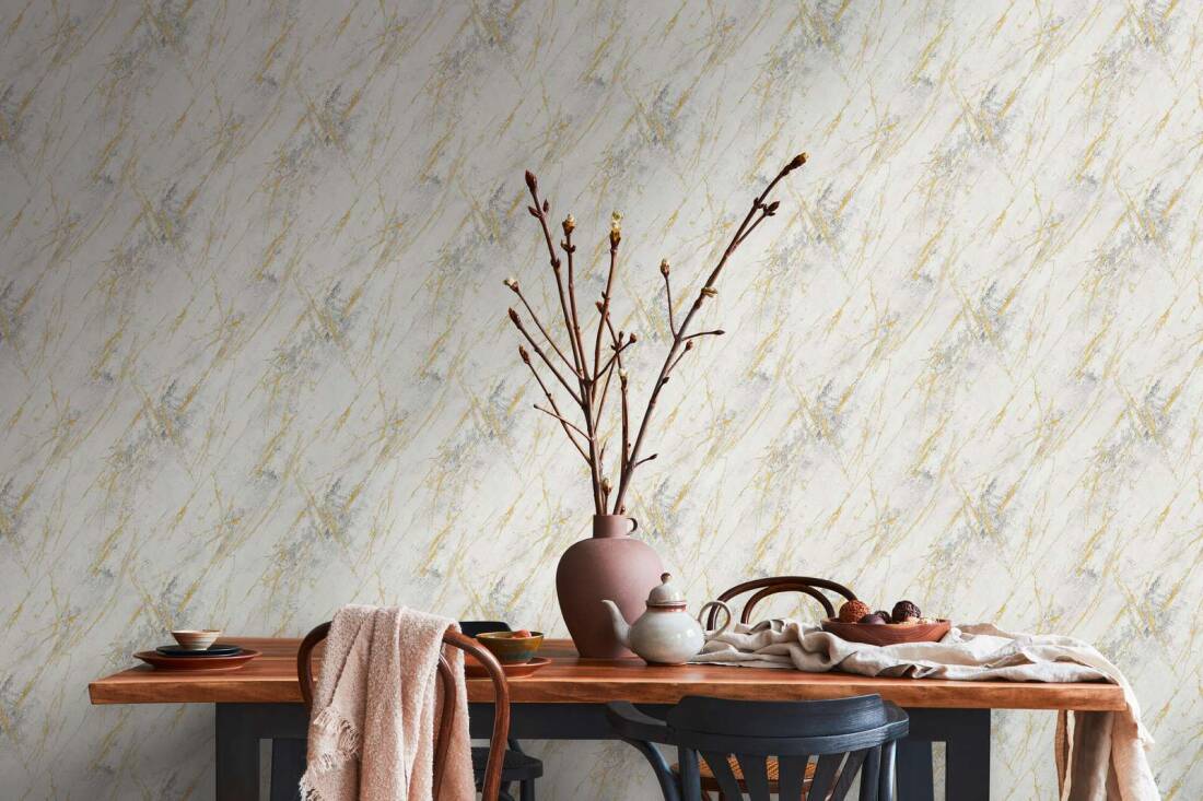 Deco Stone Wallpaper in Gold/Grey