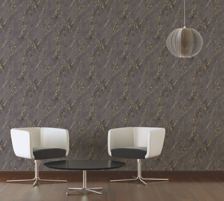 Deco Stone Wallpaper in Black/Gold