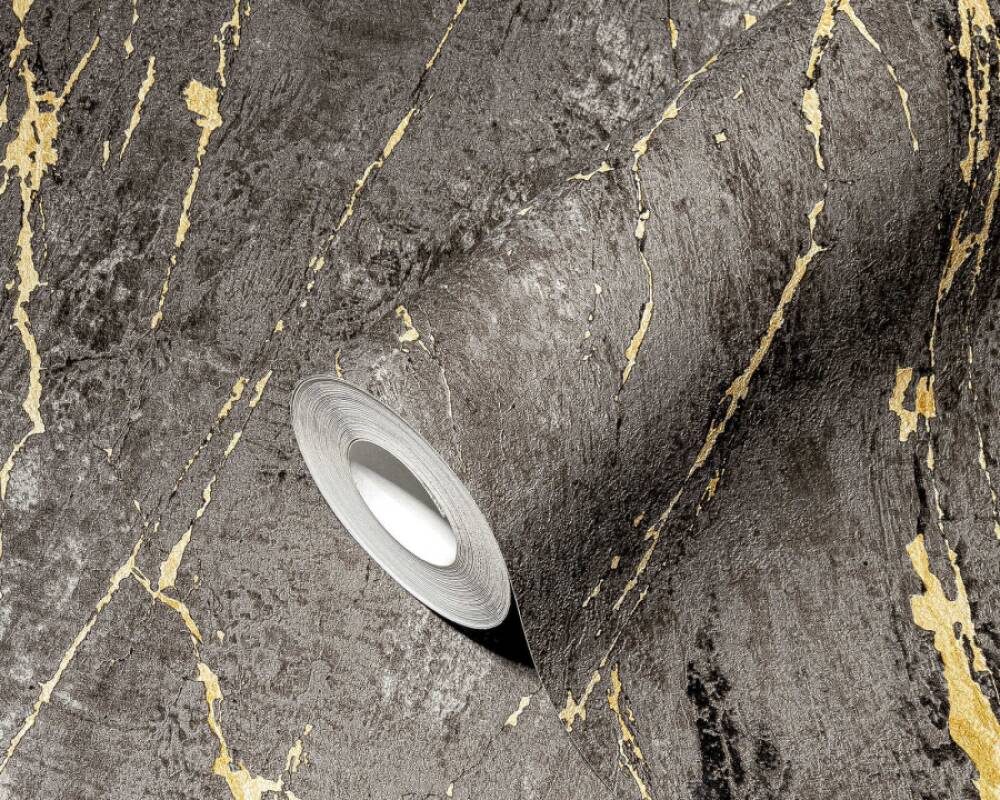 Deco Stone Wallpaper in Black/Gold