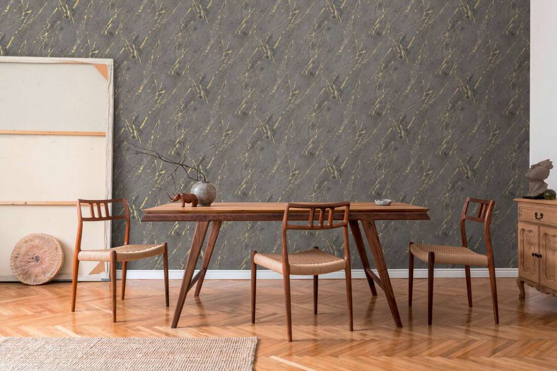 Deco Stone Wallpaper in Black/Gold