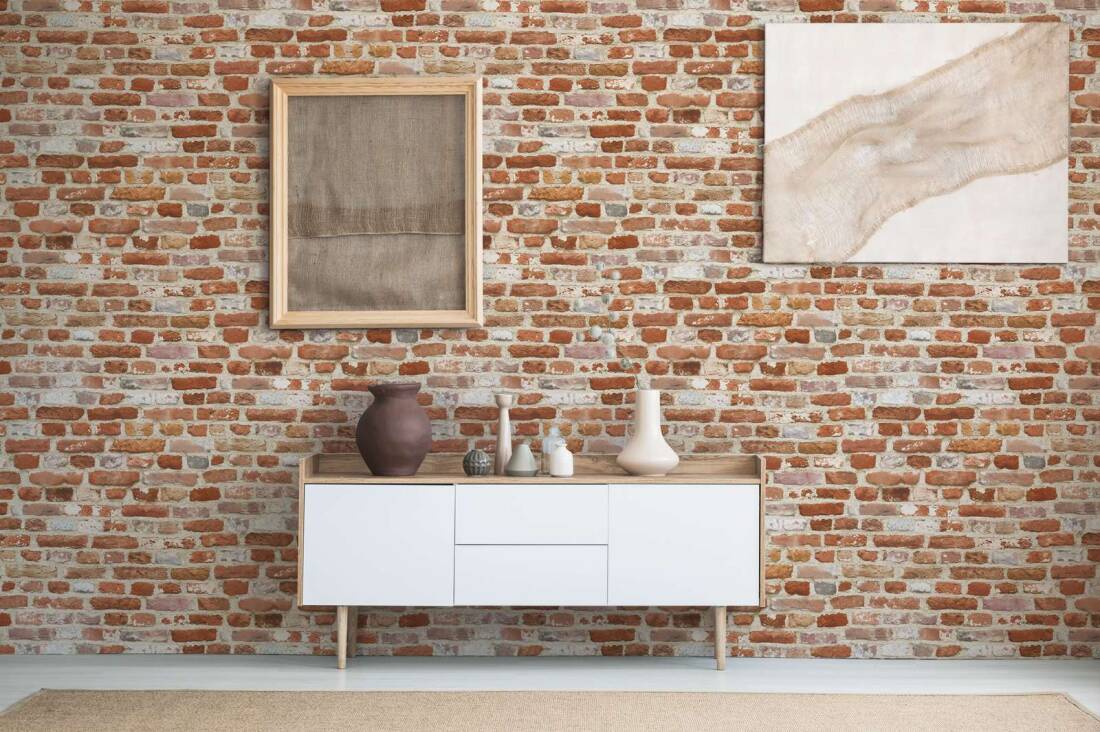 Brick Structures Wallpaper in Red/Cream