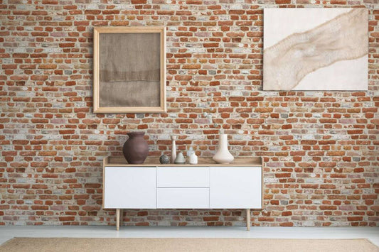 Brick Structures Wallpaper in Red/Cream