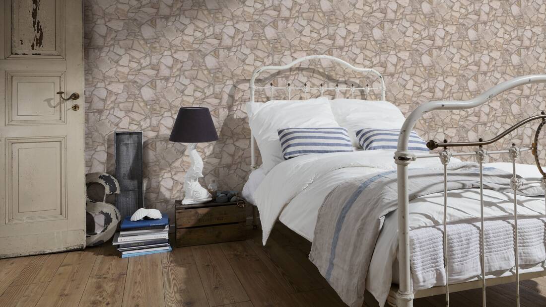 Stone Deco Abstract Wallpaper in Neutral/Cream