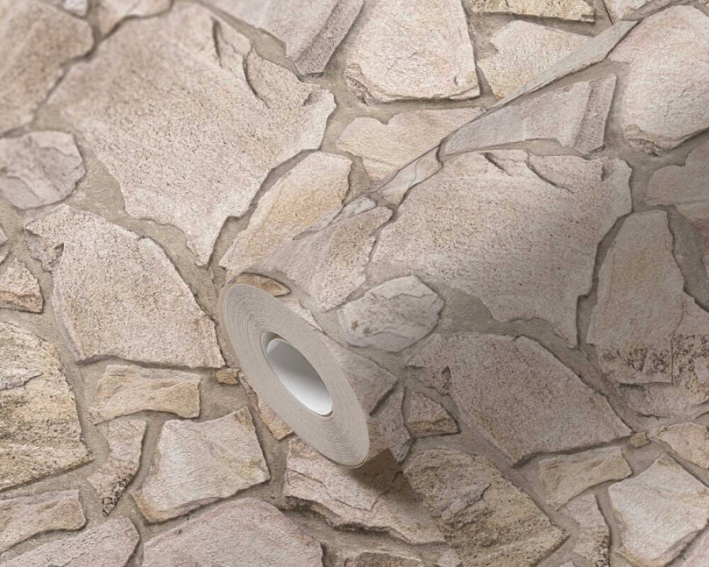 Stone Deco Abstract Wallpaper in Neutral/Cream
