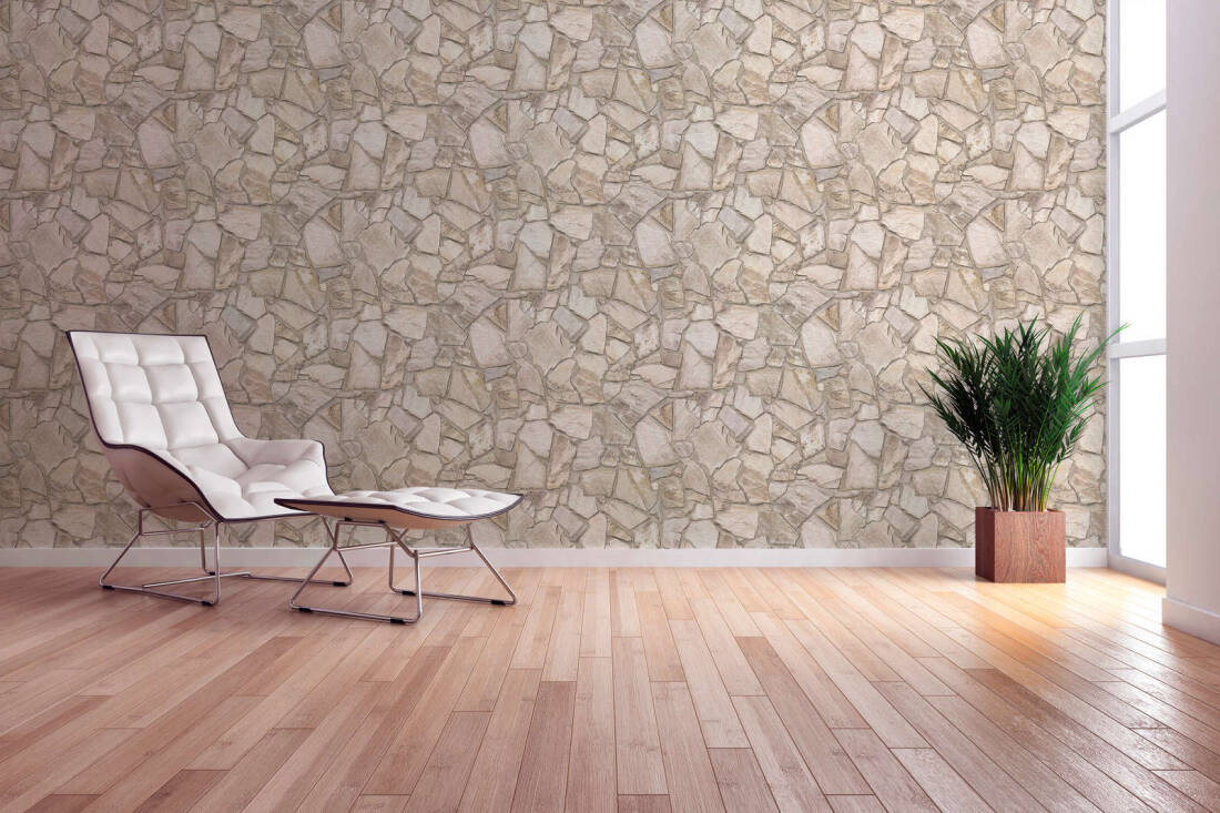 Stone Deco Abstract Wallpaper in Neutral/Cream