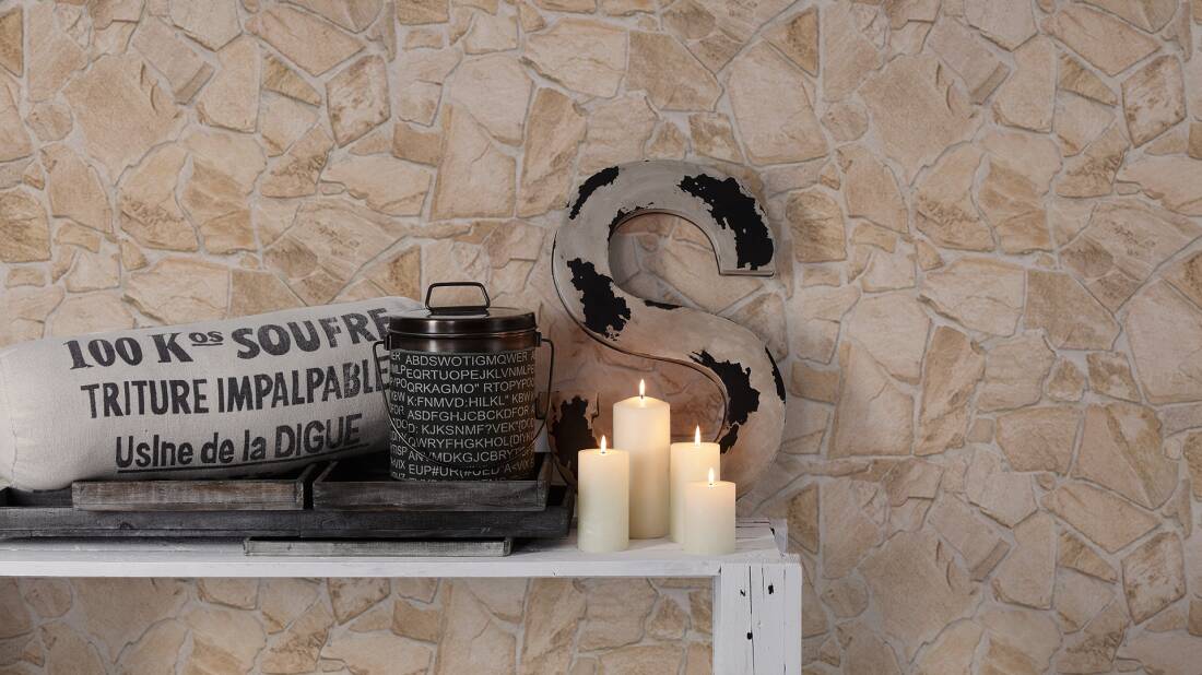 Stone Deco Abstract Wallpaper in Beige/Cream