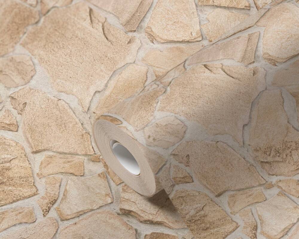 Stone Deco Abstract Wallpaper in Beige/Cream
