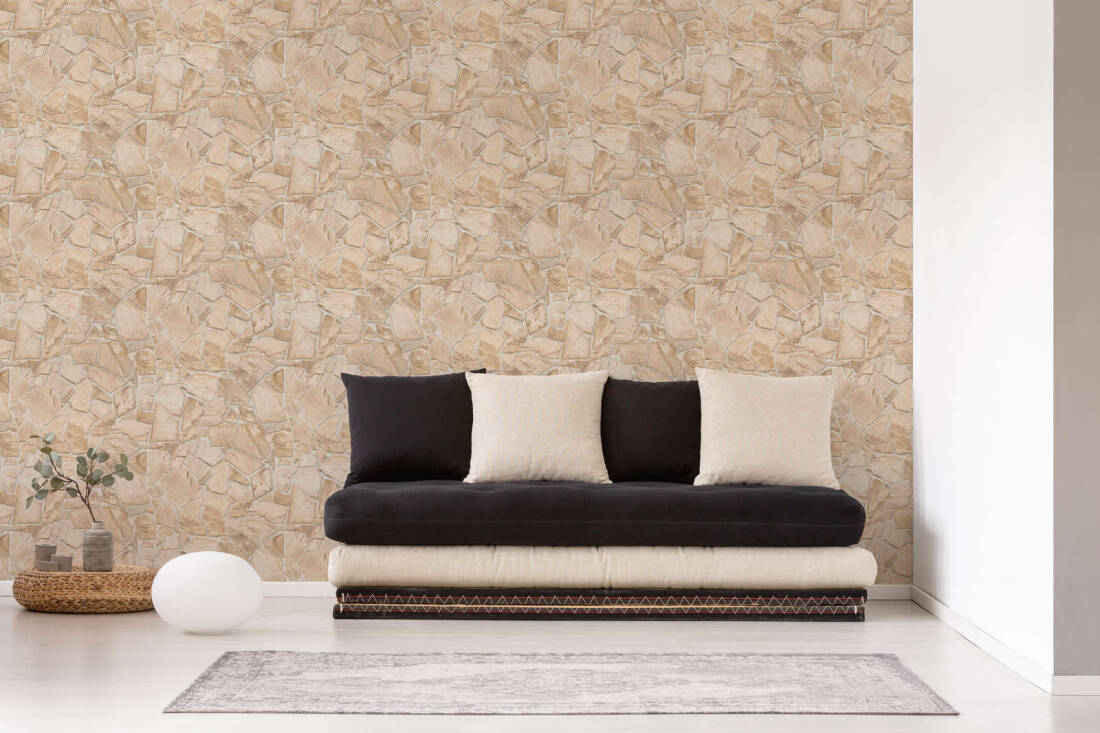 Stone Deco Abstract Wallpaper in Beige/Cream