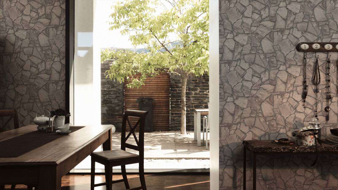 Stone Deco Abstract Wallpaper in Grey