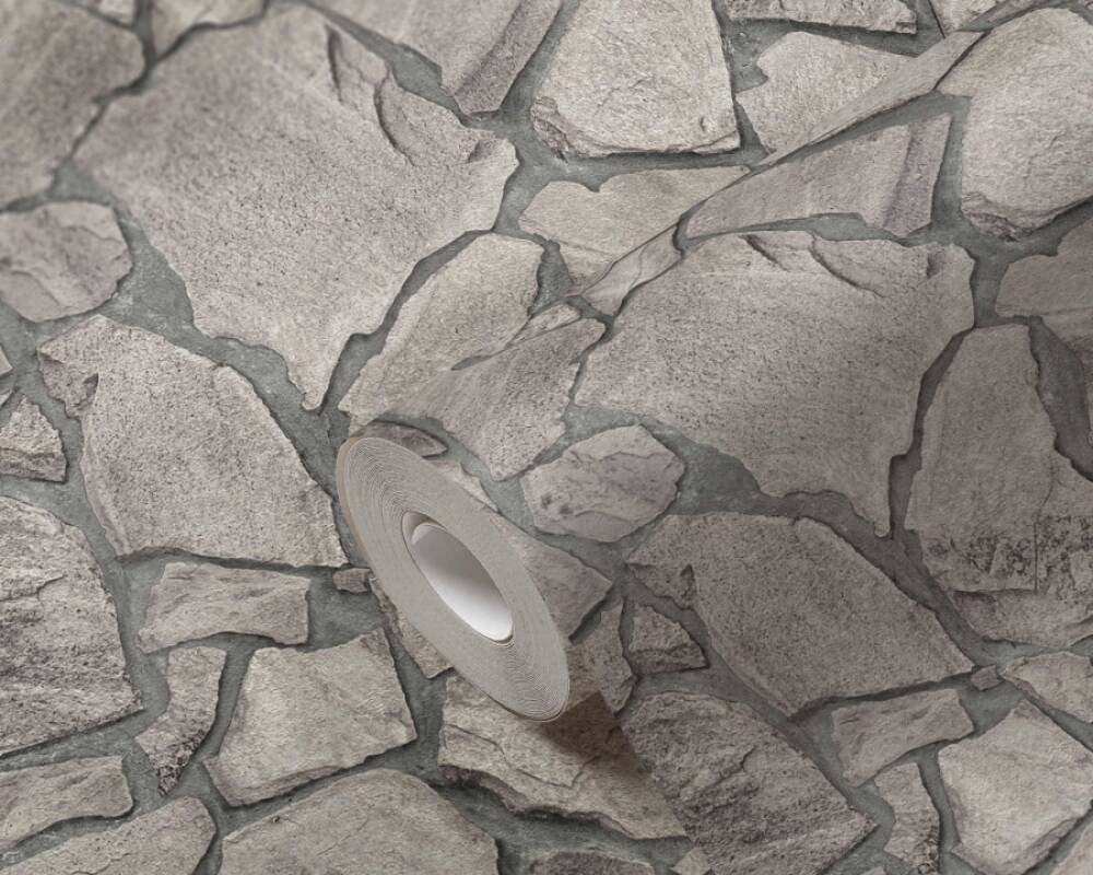 Stone Deco Abstract Wallpaper in Grey