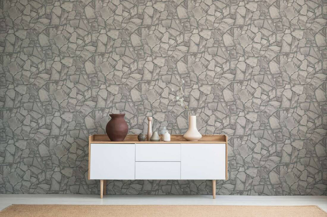 Stone Deco Abstract Wallpaper in Grey